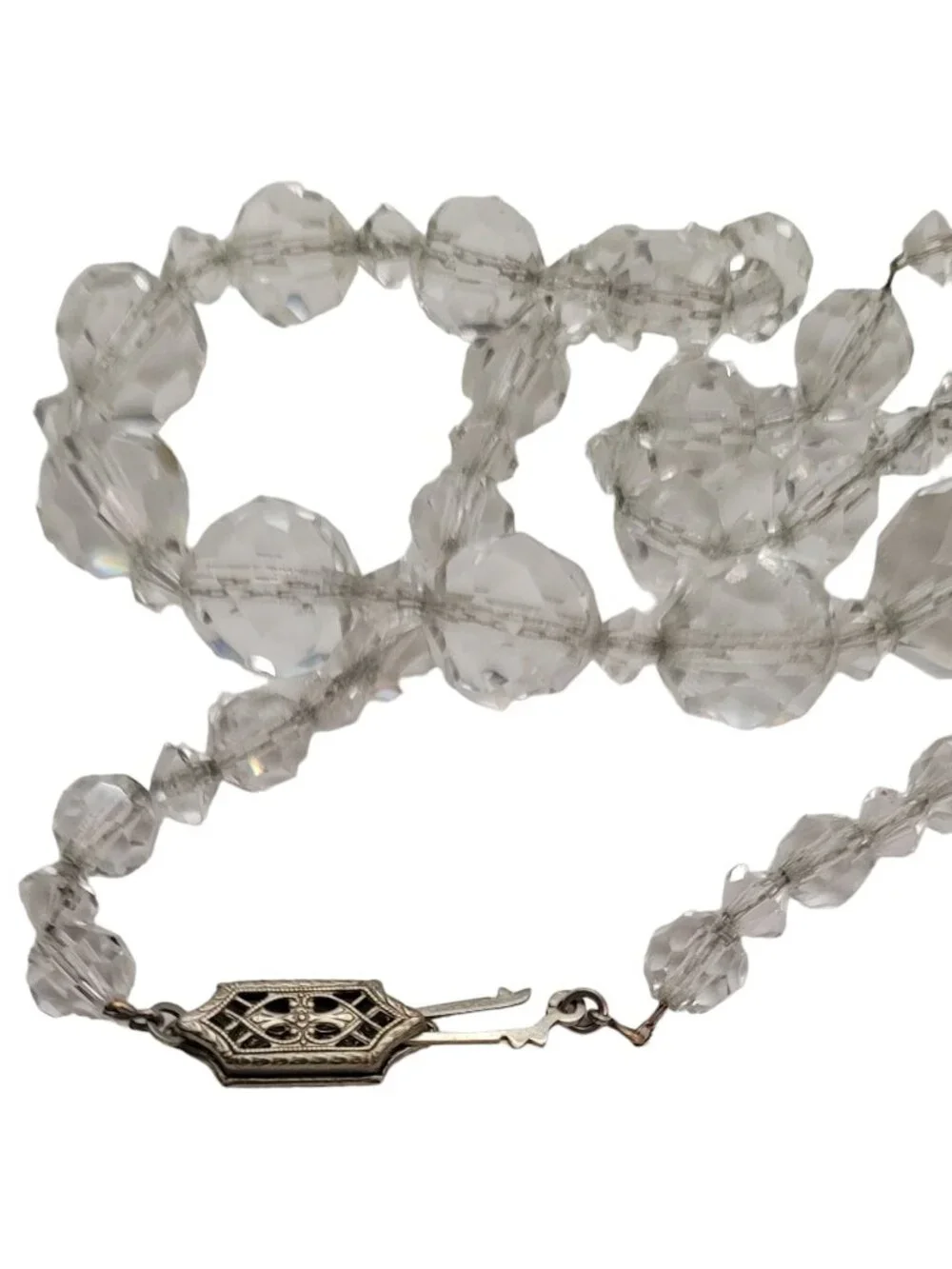 Vintage Faceted Graduated Glass Bead Chain Necklace Pretty Box Clasp, E865